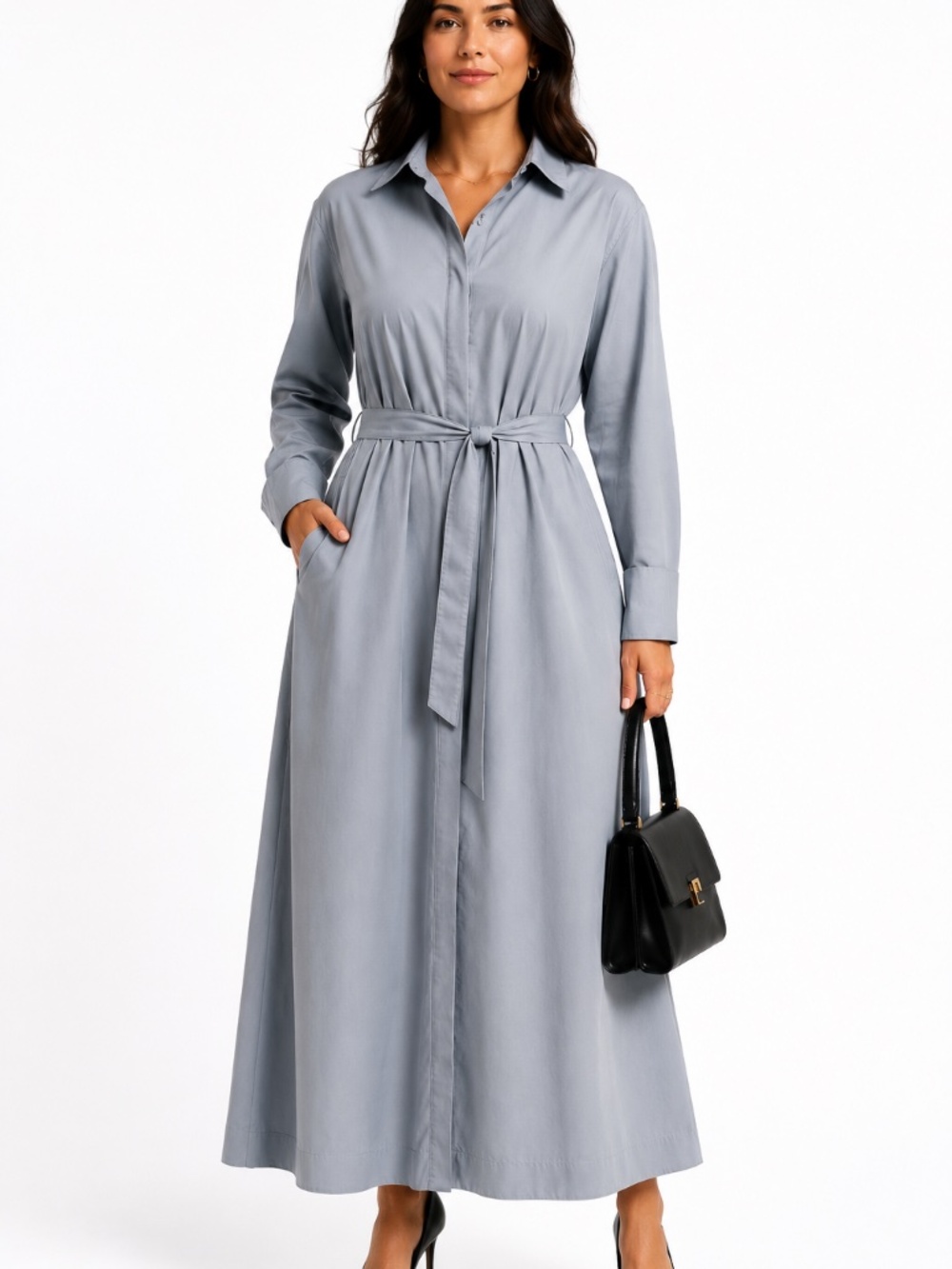 Anthropology Bailey maxi button up dress L blue cotton poplin luxury minimalist